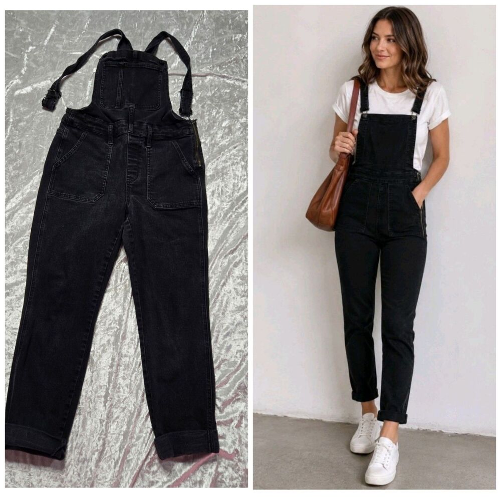 Madewell Black Straight Carpenter Denim Overalls Size Small